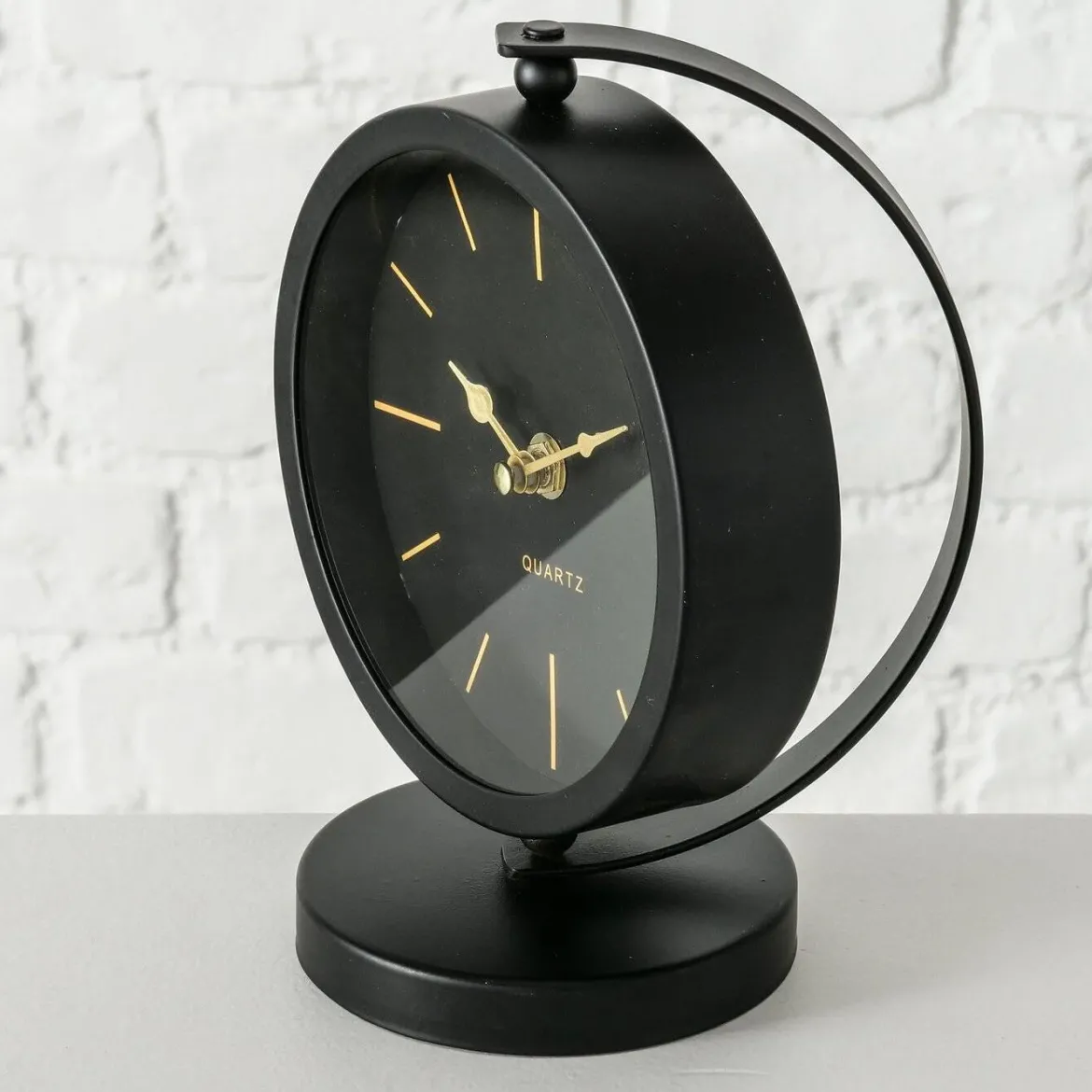 Zegar stołowy czarny BALIA, złote wskazówki, 20 cm