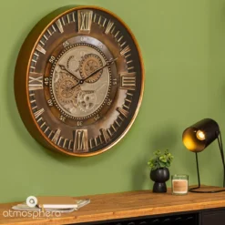 Zegar w stylu retro z widocznym mechanizmem YONI, Ø 59 cm