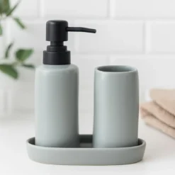 Zestaw łazienkowy PLY, ceramiczny dozownik, kubek i taca