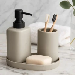 Zestaw łazienkowy PLY, ceramiczny dozownik, kubek i taca