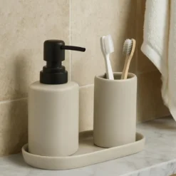Zestaw łazienkowy PLY, ceramiczny dozownik, kubek i taca