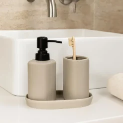 Zestaw łazienkowy PLY, ceramiczny dozownik, kubek i taca