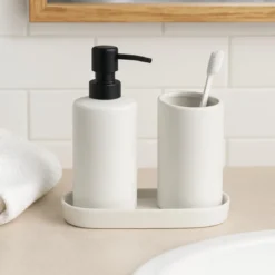Zestaw łazienkowy PLY, ceramiczny dozownik, kubek i taca