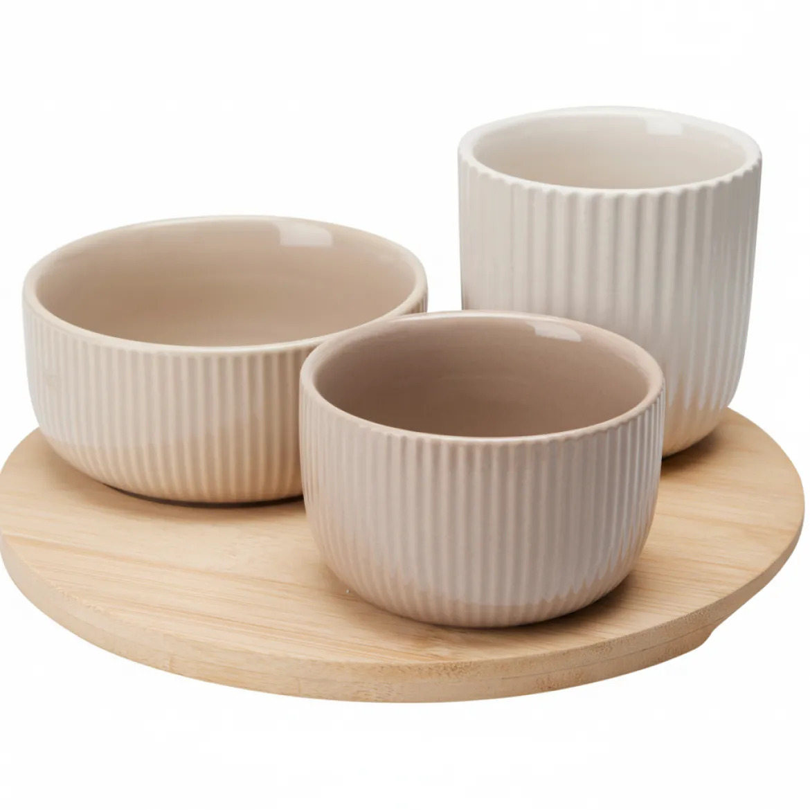 Zestaw ceramicznych miseczek do przekąsek LINY na bambusowej tacy