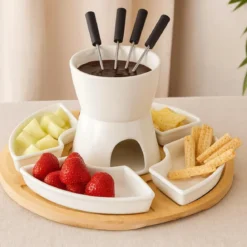 Zestaw do fondue czekoladowego z deską bambusową, 11 elementów