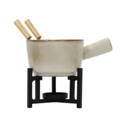 Zestaw do fondue serowego, rondelek z porcelany, 2 widelce
