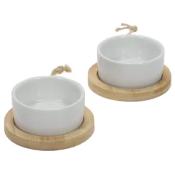 Zestaw do przekąsek, dressingów i przystawek - 2 okrągłe porcelanowe miseczki na tackach