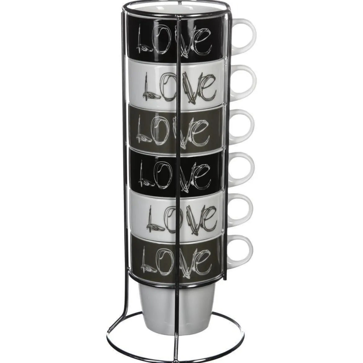 Zestaw 6 filiżanek porcelanowych na stojaku, kubki do kawy, komplet filiżanek, porcelanowe kubki na stojaku
