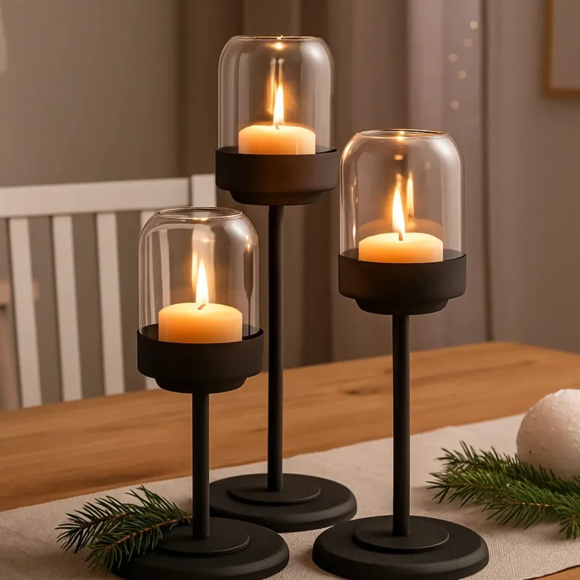 Zestaw metalowych lampionów ze szklaną kopułą SENZA, 3 szt