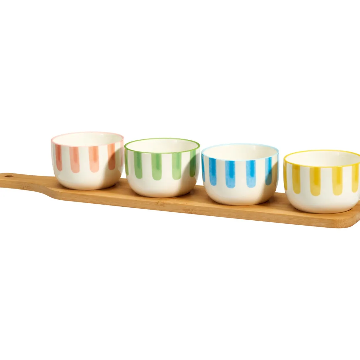 Zestaw miseczek na przekąski FIKA, 4 x 125 ml, bambusowa taca z uchwytem
