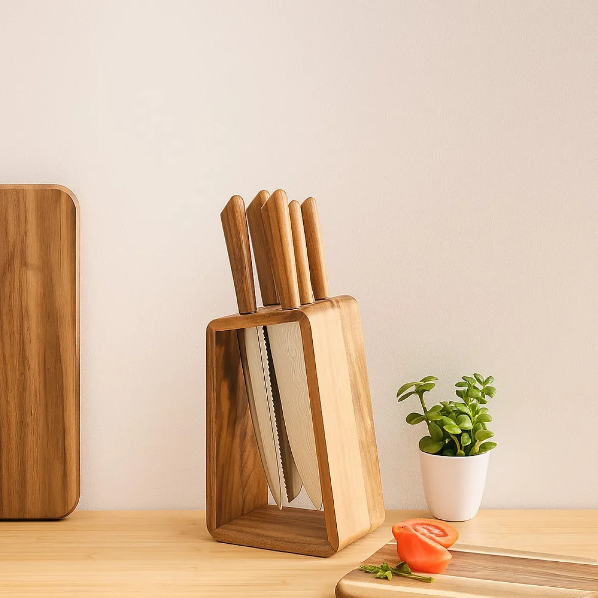Zestaw noży HARMONY, drewniany stojak + 5 noży, 6 elementów