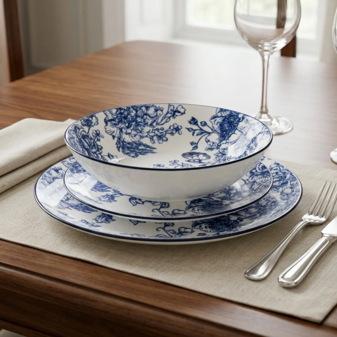 Zestaw ozdobnych talerzy z nadrukiem kwiatowym GLAMT, 18 sztuk, porcelanowych