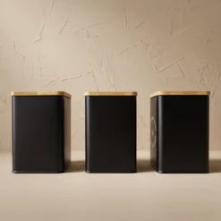 Zestaw 3 pojemników na kawę, herbatę i cukier, metalowe, 10 x 10 x 15 cm