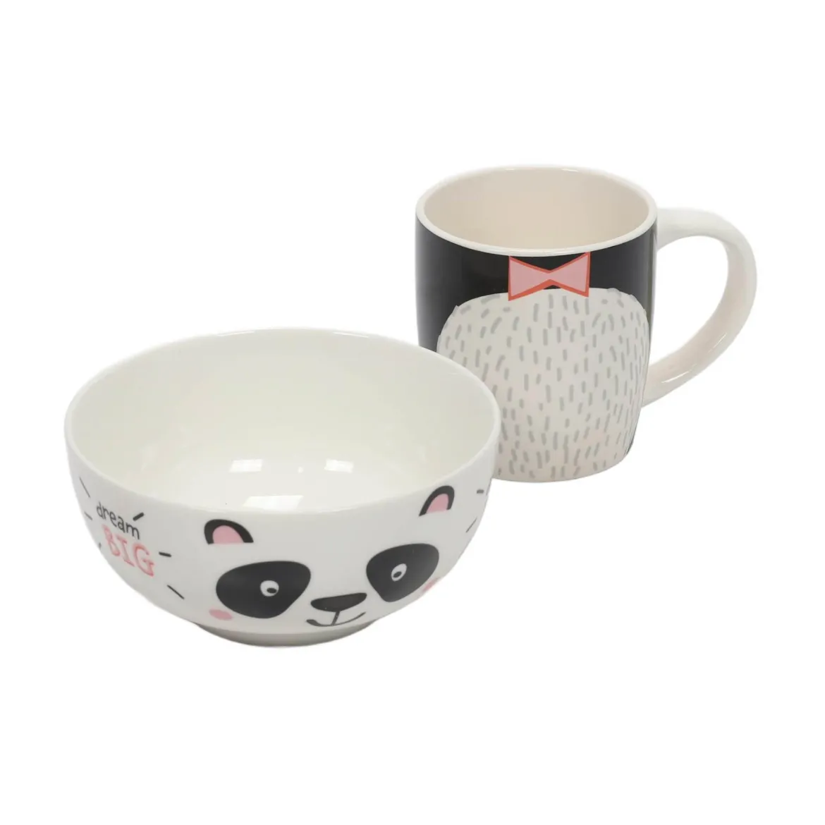 Zestaw prezentowy dla dziecka: miska i kubek z porcelany, 600 ml + 360 ml
