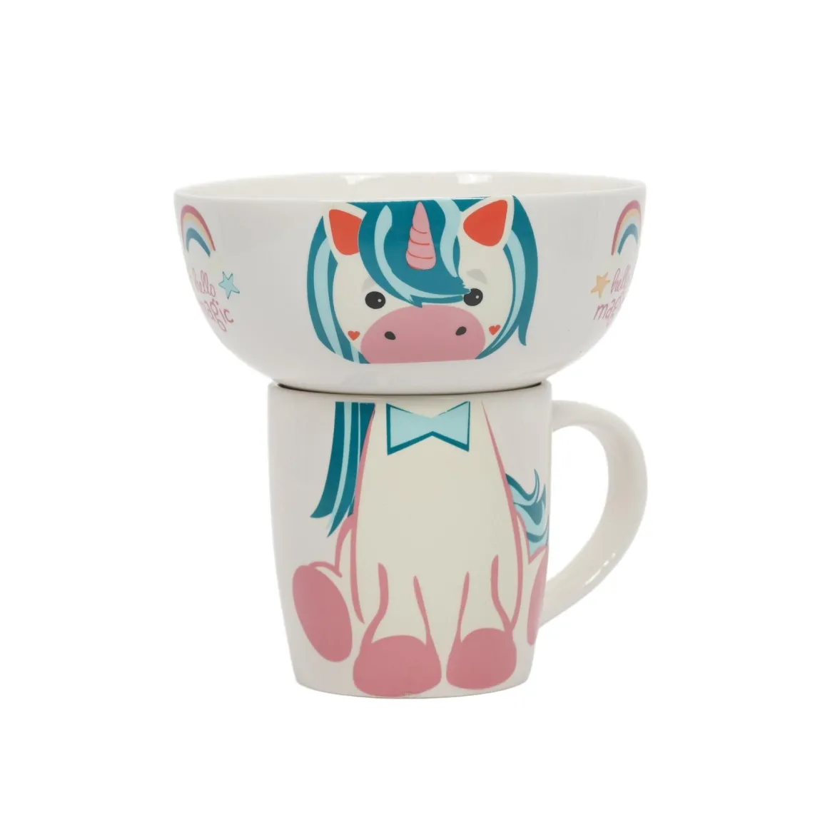 Zestaw prezentowy dla dziecka: miska i kubek z porcelany, 600 ml + 360 ml
