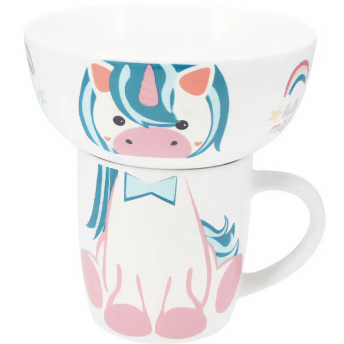 Zestaw prezentowy dla dziecka: miska i kubek z porcelany, 600 ml + 360 ml