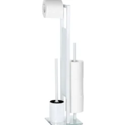 Zestaw: Stojak na papier toaletowy i szczotkę do WC, RIVALTA WHITE + kosz na śmieci CANDY WHITE - 6 l, WENKO
