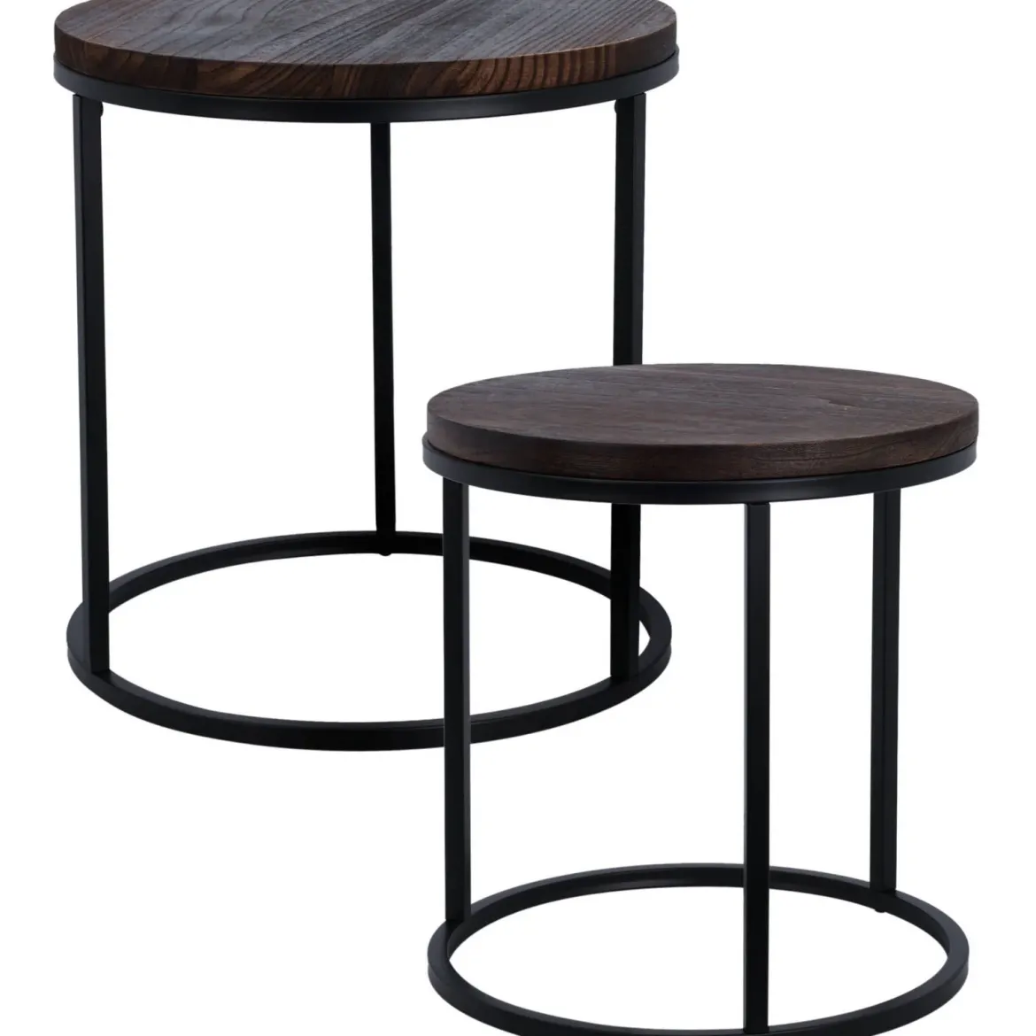 Zestaw stolików kawowych z blatem z drewna paulownia, metalowy stelaż, 2 sztuki, Ø 43 cm, Ø 38 cm