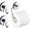 Zestaw: Uchwyt na papier toaletowy MILAZZO, Vacuum-Loc + Dwa wieszaki na przyssawki Vacuum-Loc, WENKO
