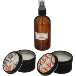 Zestaw zapachowy: 2 świece, spray do pomieszczeń, 100 ml